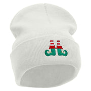 Elf Shoes Embroidered 12 Inch Long Knitted Beanie - White OSFM