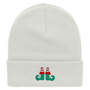 Elf Shoes Embroidered 12 Inch Long Knitted Beanie - White OSFM