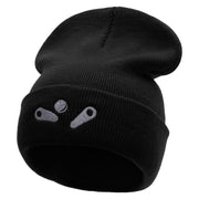 Pinball Embroidered 12 Inch Long Knitted Beanie - Black OSFM