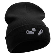 Pinball Embroidered 12 Inch Long Knitted Beanie - Black OSFM