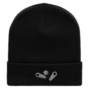 Pinball Embroidered 12 Inch Long Knitted Beanie - Black OSFM