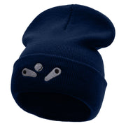 Pinball Embroidered 12 Inch Long Knitted Beanie - Navy OSFM