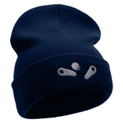 Pinball Embroidered 12 Inch Long Knitted Beanie - Navy OSFM