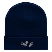 Pinball Embroidered 12 Inch Long Knitted Beanie - Navy OSFM