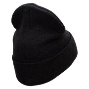 Mountain Mammoth Embroidered 12 Inch Long Knitted Beanie. - Heather-Charcoal OSFM