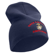 Once A Marine Always a Marine Symbol Embroidered 8 Inch Solid Knit Short Beanie Made in USA - Navy OSFM