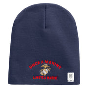 Once A Marine Always a Marine Symbol Embroidered 8 Inch Solid Knit Short Beanie Made in USA - Navy OSFM