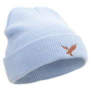 Brown Flying Eagle Embroidered Super Stretch Knit Watch Cap Beanie - Columbia-Blue OSFM