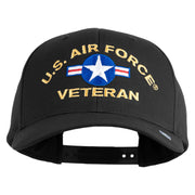 U.S. Airforce Veteran with Roundel Embroidered Retro Cotton Blend Snapback Cap - Black OSFM