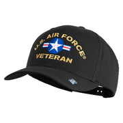 U.S. Airforce Veteran with Roundel Embroidered Retro Cotton Blend Snapback Cap - Black OSFM