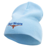 Made in USA Fort Worth with Bull Logo Embroidered 8 Inch Solid Knit Short Beanie - Carolina-Blue OSFM