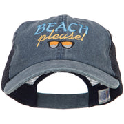 Beach Please Embroidered Washed Twill Trucker Cap