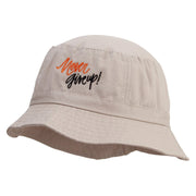 Never Give Up Embroidered Pigment Dyed Bucket Hat - Khaki OSFM