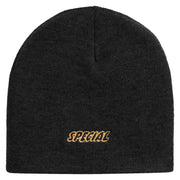 Special Embroidered 8 Inch Short Beanie - Black OSFM