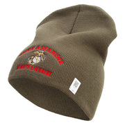 Once A Marine Always a Marine Symbol Embroidered 8 Inch Solid Knit Short Beanie Made in USA - Olive OSFM