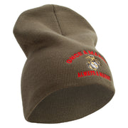 Once A Marine Always a Marine Symbol Embroidered 8 Inch Solid Knit Short Beanie Made in USA - Olive OSFM
