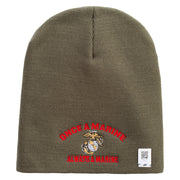 Once A Marine Always a Marine Symbol Embroidered 8 Inch Solid Knit Short Beanie Made in USA - Olive OSFM