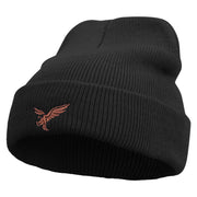 Brown Flying Eagle Embroidered Super Stretch Knit Watch Cap Beanie - Black OSFM