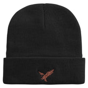 Brown Flying Eagle Embroidered Super Stretch Knit Watch Cap Beanie - Black OSFM