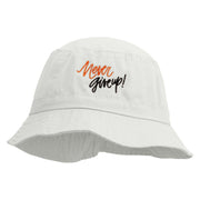 Never Give Up Embroidered Pigment Dyed Bucket Hat - White OSFM