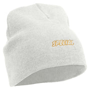 Special Embroidered 8 Inch Short Beanie - White OSFM