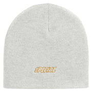 Special Embroidered 8 Inch Short Beanie - White OSFM