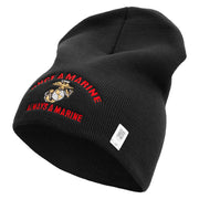 Once A Marine Always a Marine Symbol Embroidered 8 Inch Solid Knit Short Beanie Made in USA - Black OSFM