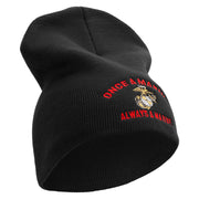 Once A Marine Always a Marine Symbol Embroidered 8 Inch Solid Knit Short Beanie Made in USA - Black OSFM