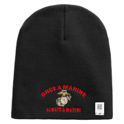 Once A Marine Always a Marine Symbol Embroidered 8 Inch Solid Knit Short Beanie Made in USA - Black OSFM