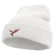 Brown Flying Eagle Embroidered Super Stretch Knit Watch Cap Beanie - White OSFM