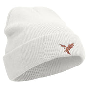 Brown Flying Eagle Embroidered Super Stretch Knit Watch Cap Beanie - White OSFM