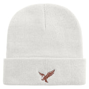 Brown Flying Eagle Embroidered Super Stretch Knit Watch Cap Beanie - White OSFM