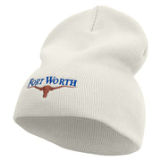 Made in USA Fort Worth with Bull Logo Embroidered 8 Inch Solid Knit Short Beanie - White OSFM