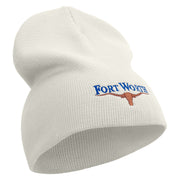 Made in USA Fort Worth with Bull Logo Embroidered 8 Inch Solid Knit Short Beanie - White OSFM