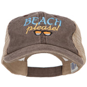 Beach Please Embroidered Washed Twill Trucker Cap