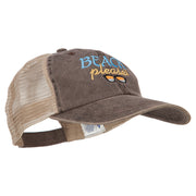 Beach Please Embroidered Washed Twill Trucker Cap