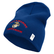 Once A Marine Always a Marine Symbol Embroidered 8 Inch Solid Knit Short Beanie Made in USA - Royal-Blue OSFM