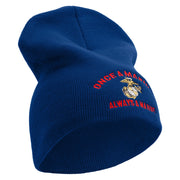 Once A Marine Always a Marine Symbol Embroidered 8 Inch Solid Knit Short Beanie Made in USA - Royal-Blue OSFM