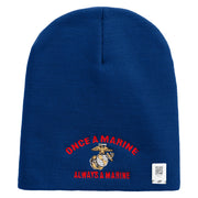 Once A Marine Always a Marine Symbol Embroidered 8 Inch Solid Knit Short Beanie Made in USA - Royal-Blue OSFM