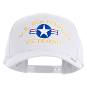 U.S. Airforce Veteran with Roundel Embroidered Retro Cotton Blend Snapback Cap - White OSFM