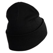 Heart Shaped Rainbow Iron on Patched 12 Inch Long Knitted Beanie - Black OSFM