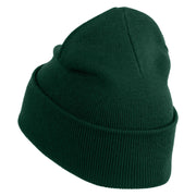 Heart Shaped Rainbow Iron on Patched 12 Inch Long Knitted Beanie - Dark Green OSFM