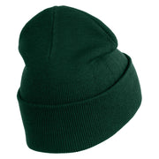 Heart Shaped Rainbow Iron on Patched 12 Inch Long Knitted Beanie - Dark Green OSFM