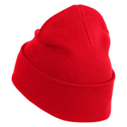 Heart Shaped Rainbow Iron on Patched 12 Inch Long Knitted Beanie - Red OSFM