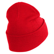 Heart Shaped Rainbow Iron on Patched 12 Inch Long Knitted Beanie - Red OSFM