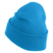 Heart Shaped Rainbow Iron on Patched 12 Inch Long Knitted Beanie - Aqua OSFM