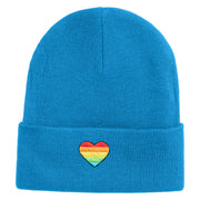 Heart Shaped Rainbow Iron on Patched 12 Inch Long Knitted Beanie - Aqua OSFM
