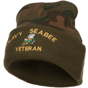 US Navy Seabee Veteran Military Embroidered Camo Knit Long Beanie