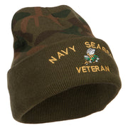 US Navy Seabee Veteran Military Embroidered Camo Knit Long Beanie