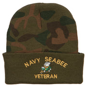 US Navy Seabee Veteran Military Embroidered Camo Knit Long Beanie